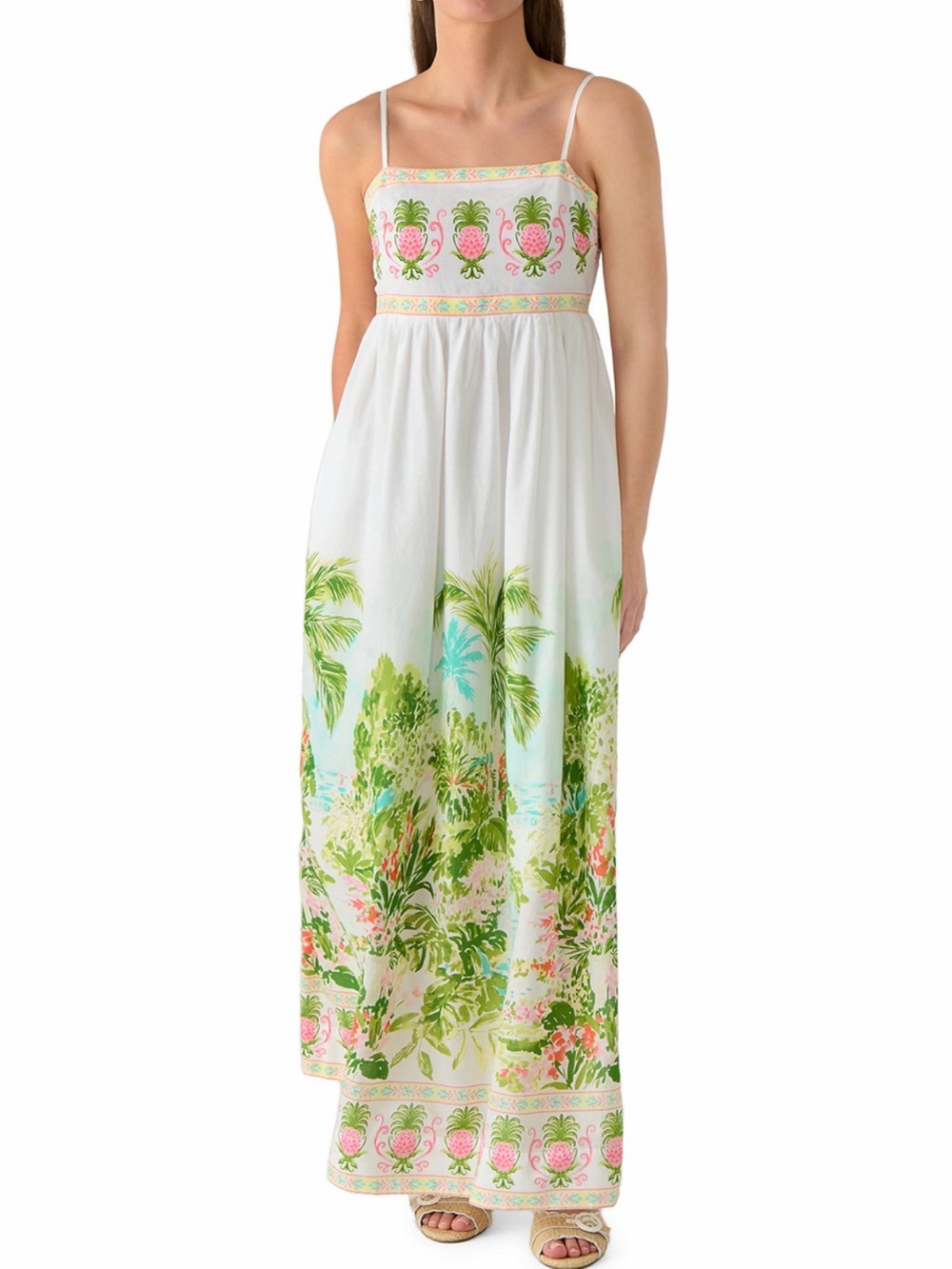 NWT 100% Cotton Crown & Ivy (Belk) Sleeveless White/Tropical Print Maxi Dress